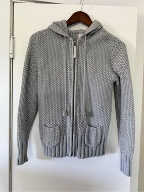 Y2K Light Gray Hooded Zip Knit Cardigan